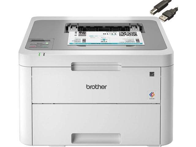 Brother HL-L3210CW Compact Digital Color Printer Providing Laser Printer Quality Results, Built-in Wireless, Compatible with Alexa, White-Bundle with CEFESFY Printer Cable