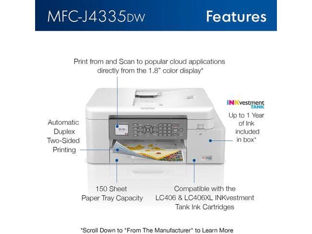Brother MFC-J4335DW INKvestment Tank All-in-One Printer with Duplex and Wireless Printing Plus Up to 1-Year of Ink in-Box - ảnh 3