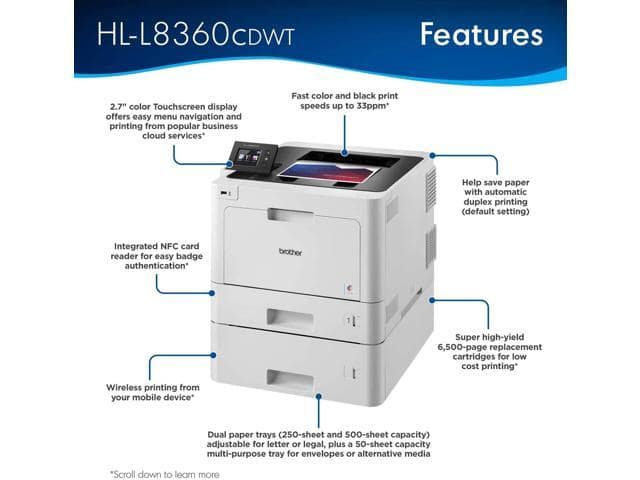 Brother Business Color Laser Printer, HL-L8360CDWT, Wireless Networking, Automatic Duplex Printing, Mobile Printing, Cloud Printing - ảnh 2