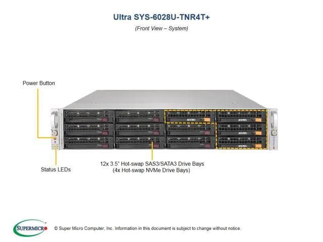 Supermicro SuperServer 6028U-TNR4T+ with 2x E5-2698 V4, 128GB DDR4 RAM and 6.4TB NVMe SSD