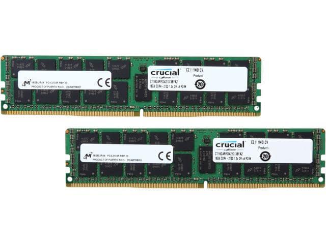Crucial 32GB (2 x 16GB) 288-Pin DDR4 SDRAM ECC Registered DDR4 2133 (PC4 17000) Server Memory Model CT2K16G4RFD4213